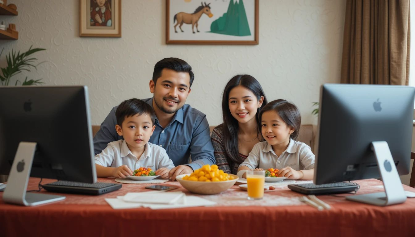 Família organizando finanças